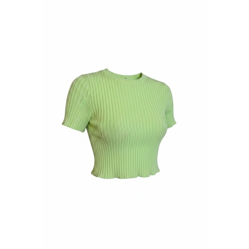 Divided By H&M NWOT Ribbed Knit Short Sleeve‎ Crop Top Yellow Green Medium